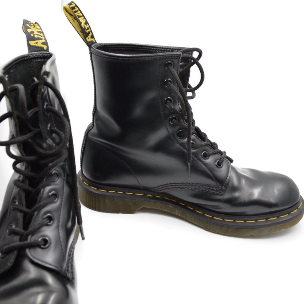 Dr.Martens Patent Leather Lace Up Black Docs Boots Size 10 - Picture 5 of 11